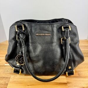 Michael Kors Bedford Black‎ Leather Satchel Bag Gold Hardware Pebble Grain Tote